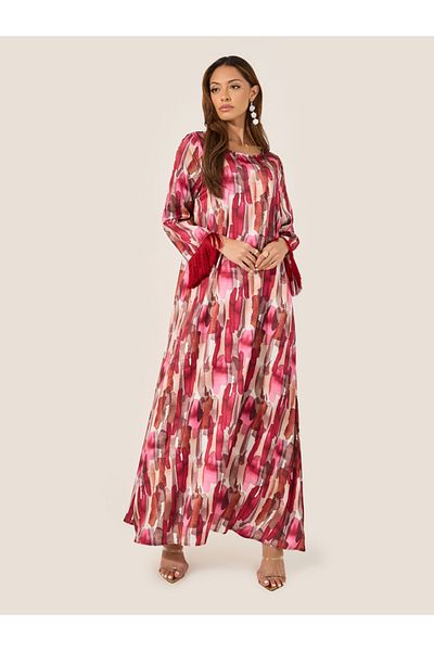 Styli Abstract Print Jalabiya with Tassel Trim
