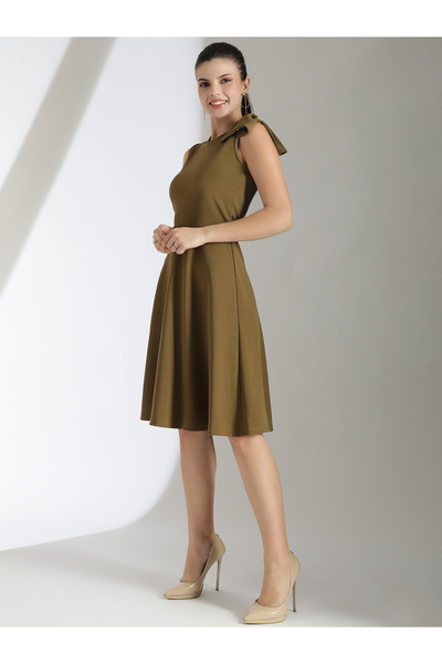 Kotty By Styli Solid Sleeveless Fit and Flare Knee Length Dress