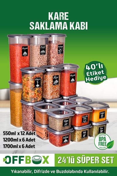 OFFBOX 24 Pieces 48 Pieces Square Food Grain Spices Storage Container Set with 40 Labels Gift
