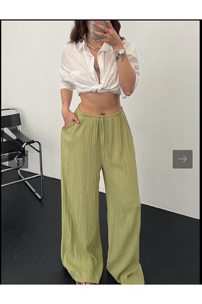 Bak'ap Premium Seersucker Linen Summer Loose Wide Leg Lace up Trousers