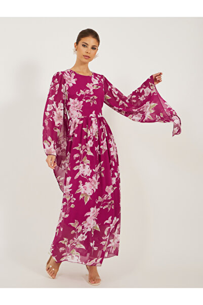 Styli فستان ماكسي مطبوع بأكمام طويلة وخط A