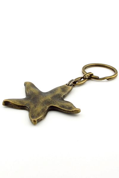 Solfera Starfish Seaside Beach Sandy Beach Bronze Antique Yellow Metal Keychain Kc258