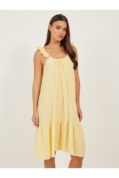 Styli Ruffled Hem Strappy Scoop Neck Slip Dress