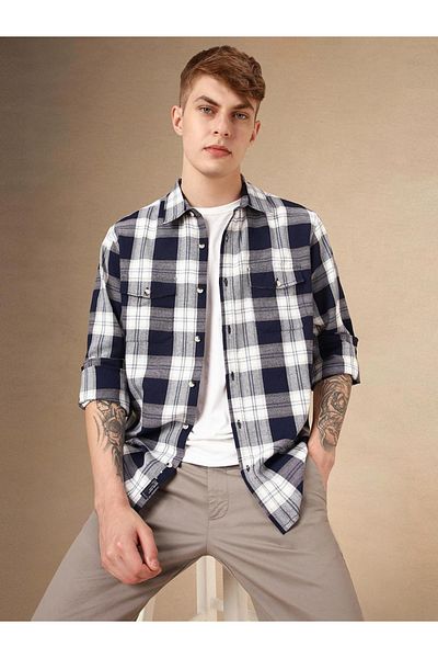 Dennis Lingo By Styli Checked Relaxed Fit Shirt with Pockets