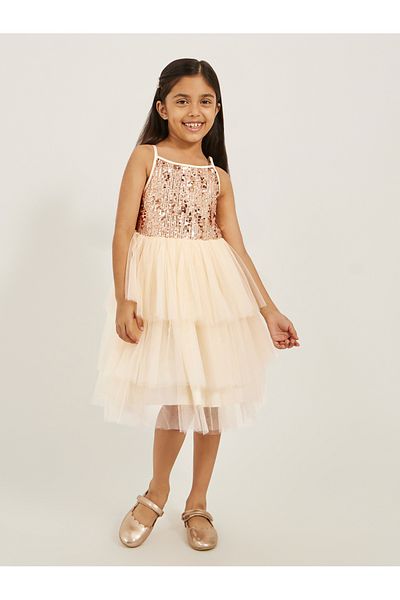 Styli Sequinned Layered Mesh Dress with Shrug