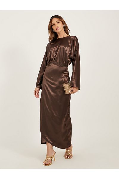 Styli Plain Long Sleeves Wrap Look A-Line Maxi Dress