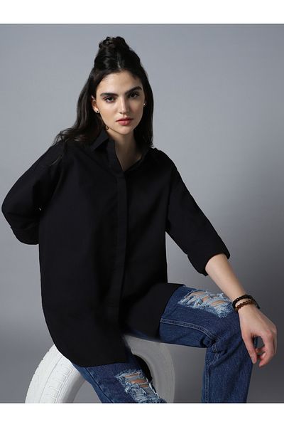 High Star By Styli Solid Long Sleeve Oversized Shirt