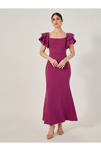 Styli Plain Ruffled Mermaid Maxi Dress
