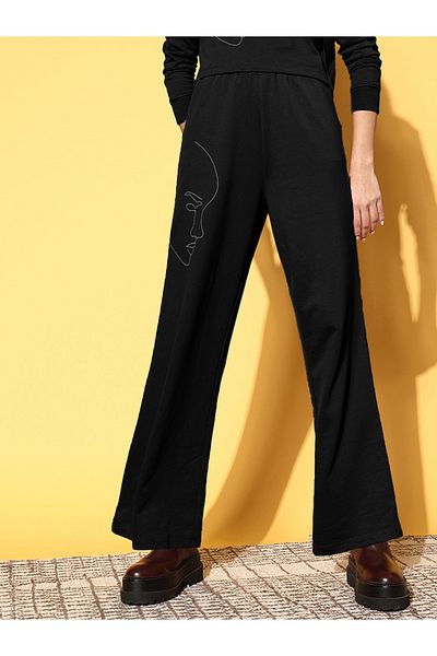 Sassafras By Styli Mid Rise Wide Leg Track Pants