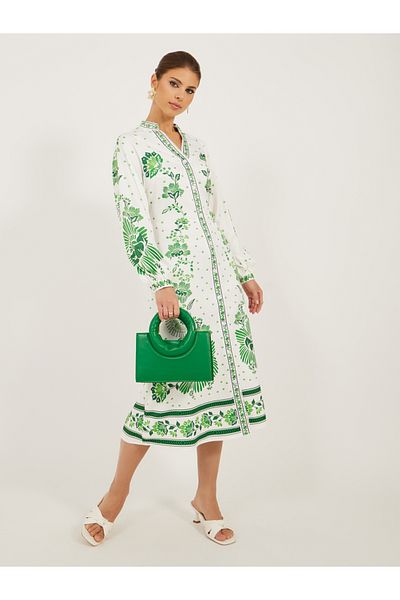 Styli Printed Balloon Sleeve A-Line Midi Dress