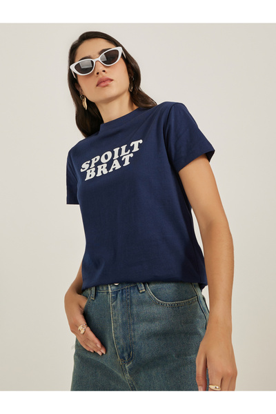Styli Slogan Print Round Neck Regular Fit T-Shirt