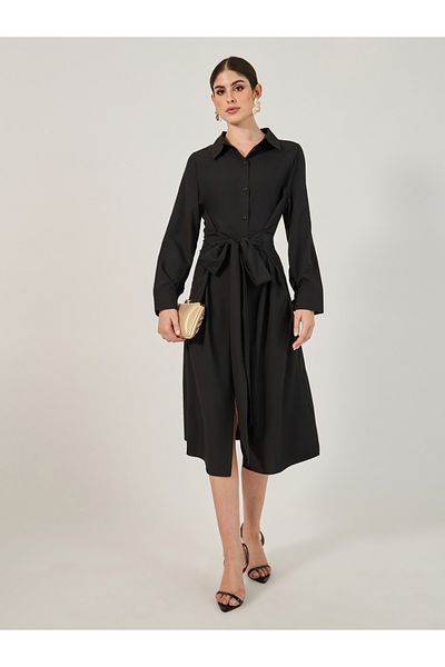 Styli Plain Long Sleeves Shirt Midi Dress