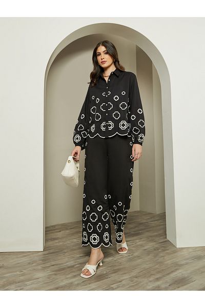 Styli Schiffli Design Wide Leg Pants