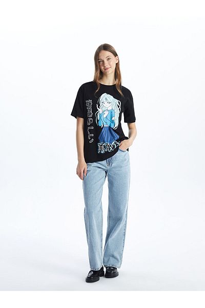 LC Waikiki Γυναικείο μπλουζάκι με στάμπα Anime Crew Neck New Season - S5GP28Z8