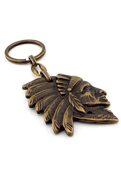 Solfera Native American Tribal Chief Silhouette Tumbled Bronze Yellow Antique Metal Keychain Kc244