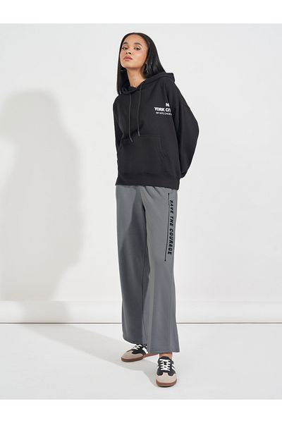 Styli Slogan Print High Rise Wide Leg Joggers