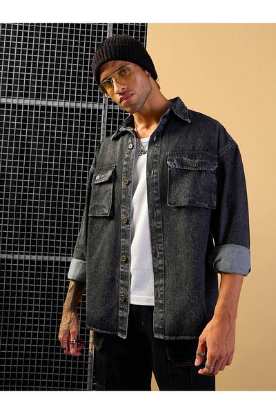 Mascln Sassafras By Styli Washed Denim Oversized Shacket