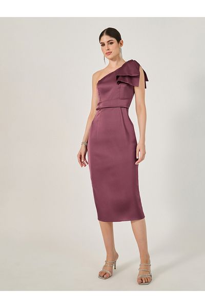 Styli Satin Bow Detail Sleeveless Sheath Midi Dress