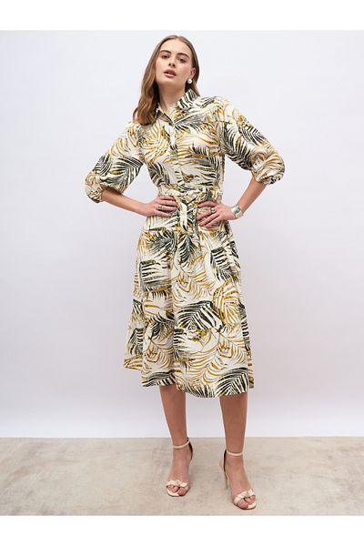 Styli Floral Print Balloon Sleeves A-Line Midi Dress