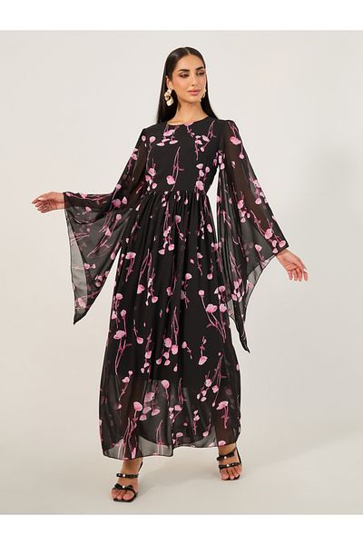 Styli Printed Long Sleeve A-Line Maxi Dress