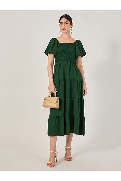 Styli Plain Off Shoulder Tiered Midi Dress