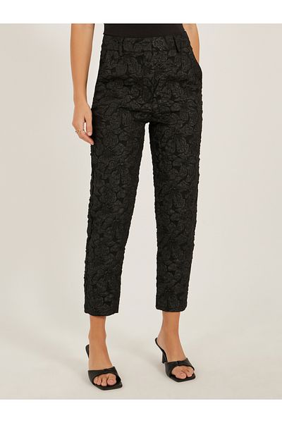 Styli Mid Rise Jacquard Tapered Leg Tailored Pants