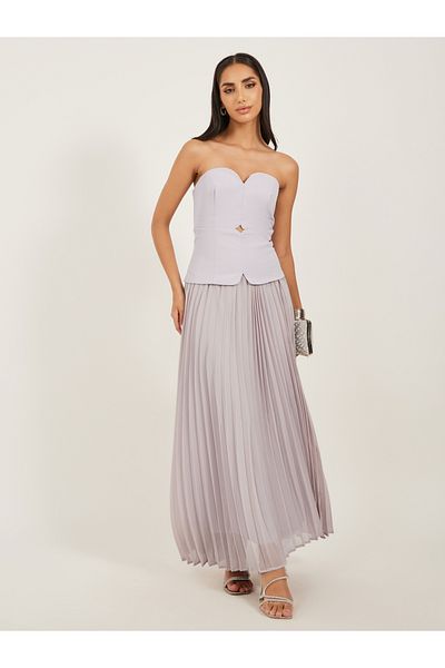 Styli Plain Pleated Strapless A-Line Maxi Dress