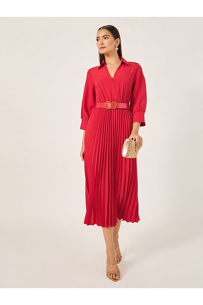 Styli Plain 3/4th Sleeves Shirt Maxi Dress