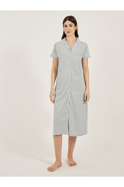 Styli Contrast Piping Buttoned Night Shirt with Pocket
