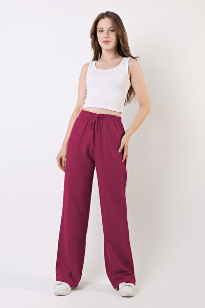 diaves Bordo Keten Karışımlı Bol Kesim Pantolon
