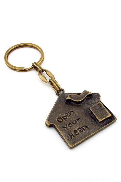 Solfera Home House-Shaped Cartoonish Bird on the Roof Bronze Metal Keychain Kc228