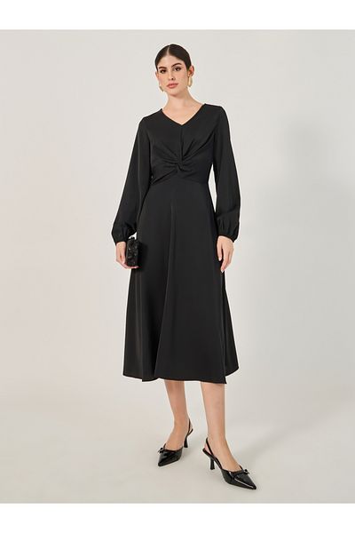 Styli Plain Long Sleeves A-Line Maxi Dress