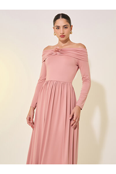 Take Two By Styli Solid Off Shoulder Gathered Detail Midi Dress