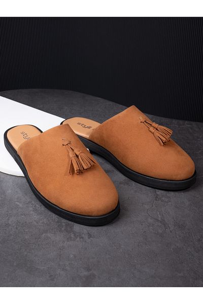 Styli Suede Clogs with Tassel Detail