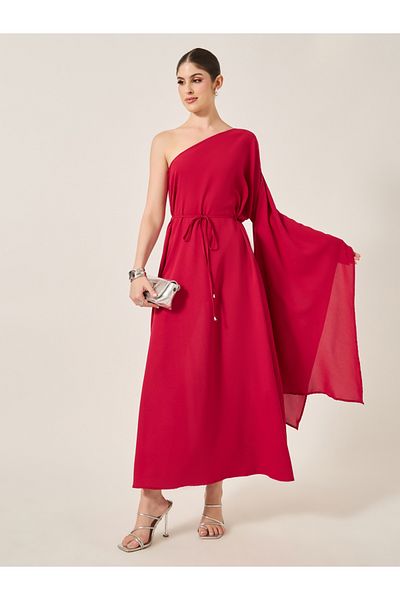 Styli Plain One Shoulder Aline Maxi Dress