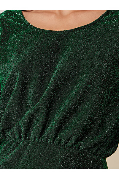 Take Two By Styli Metallic Design Long Sleeves Sheath Midi Dress