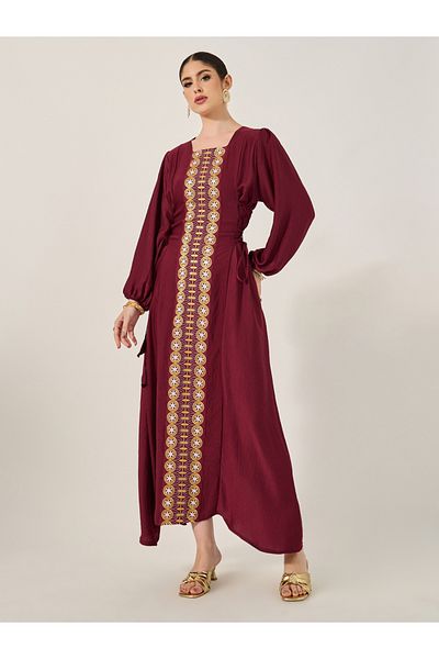 Styli Embroidered Square Neck Balloon Sleeve Jalabyia