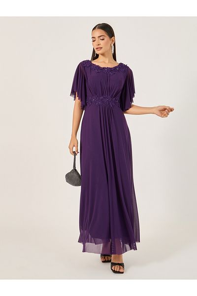 Styli Embroidered Short Sleeves A-Line Maxi Dress
