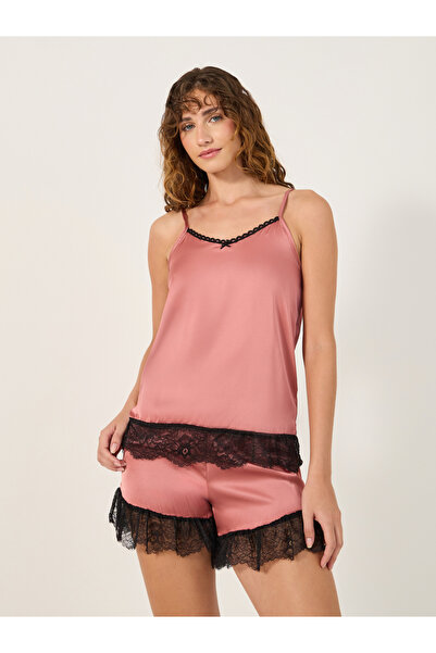 Styli Lace Trim Strappy Cami Top and Shorts Pyjama Set