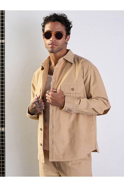 Mascln Sassafras By Styli Corduroy Elbow Patch Oversized Shirt