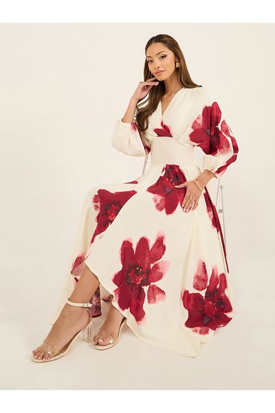 Styli Printed V-Neck A-Line Midi Dress