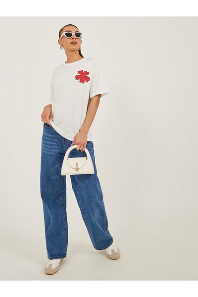 Styli Floral Embroidered Oversized Longline T-Shirt