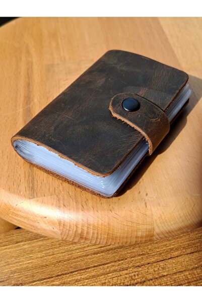 MAT Deri حامل بطاقات هدايا جلد طبيعي شفاف 10 أقسام حامل بطاقات صغير حامل بطاق...