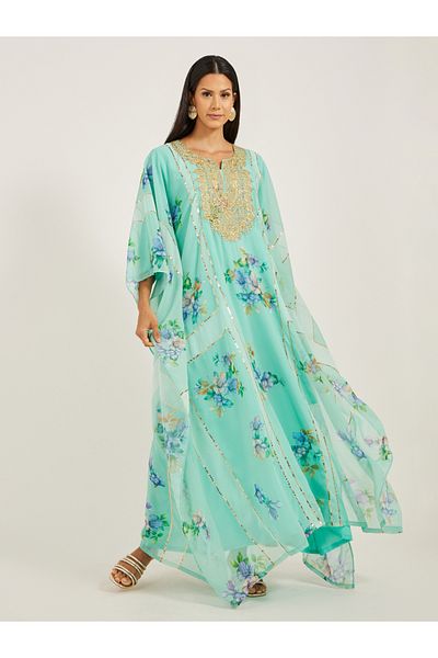 Maxim Creation By Styli Printed Notch Neck Embroidered Kaftan