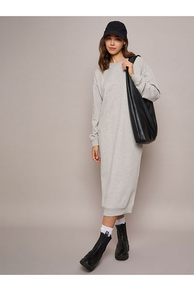 Sassafras By Styli Solid Terry Oversized Midi Sweatshirt Dress