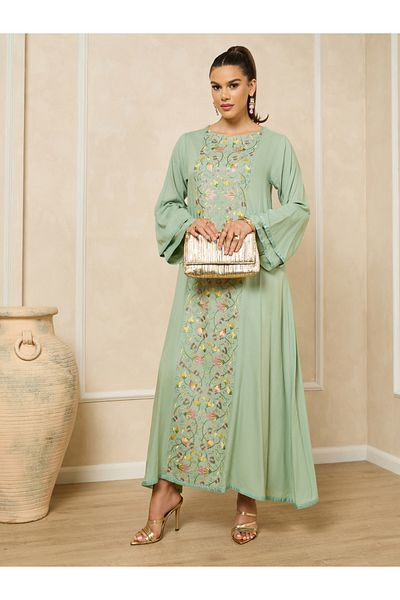 Styli Embroidered Layered Bell Sleeves Jalabiya