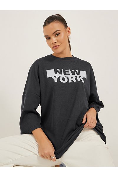 Styli New York Slogan Print Dropped Shoulders Oversized T-Shirt