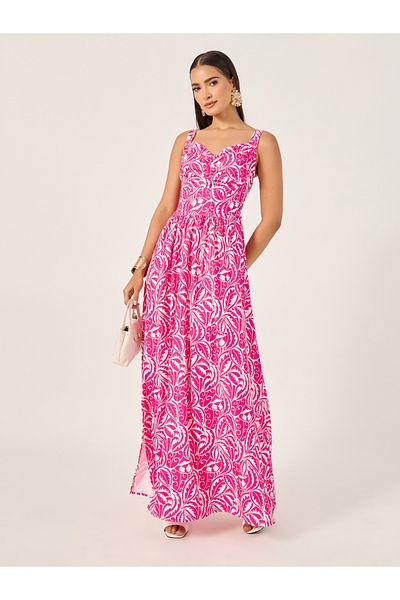 Styli All Over Print Sleeveless A-Line Maxi Dress with Smocked Back