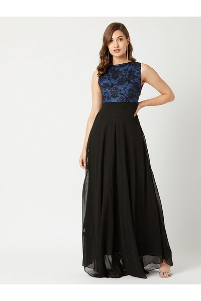 Miss Chase By Styli Lace Yoke Sleeveless A-Line Maxi Dress