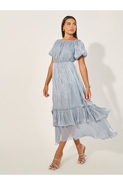 Styli Plain Half Sleeves A-Line Maxi Dress